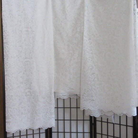 3 Lace Panels, Sheers, White Long, Scalloped, Floral, Drapes, Curtains, Fabric - Picture 8 of 9